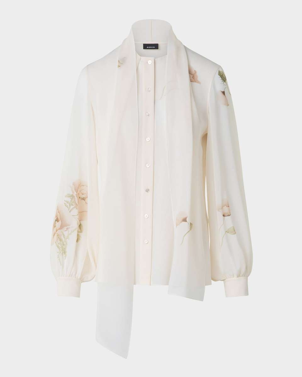 Floral-Print Georgette Scarf Blouse